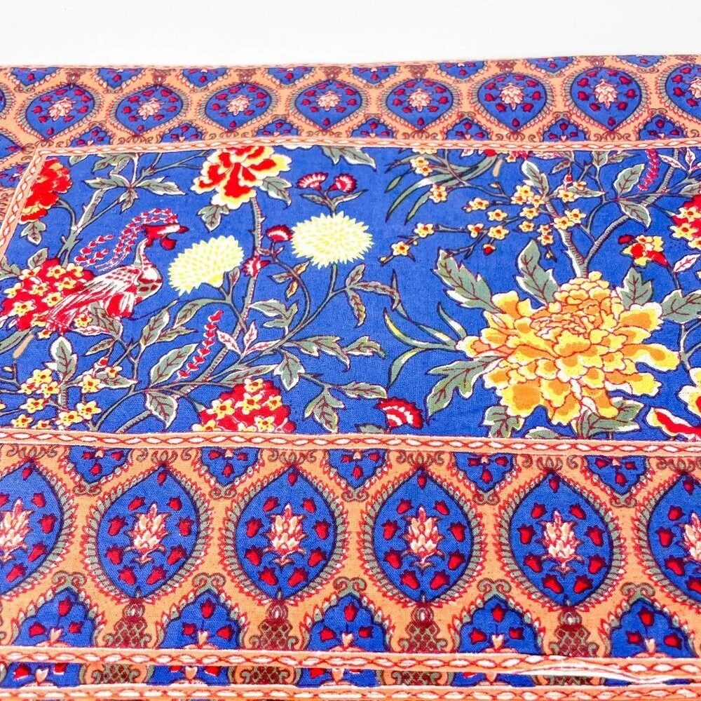 Pier 1 Imports Cotton Veranda Floral Paisley Placemats Blue Orange Set of 8